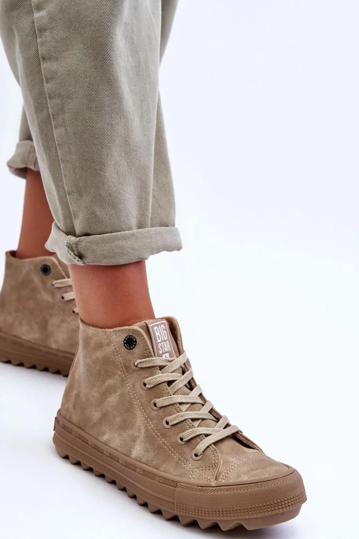 Clearance Big Star Shoes Trampki Damskie Big Star Wysokie Ocieplane Beżowe GG274071