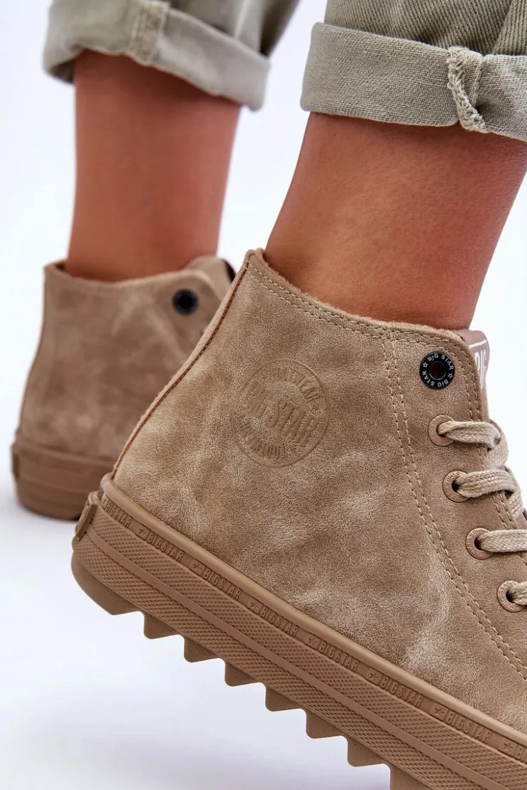 Clearance Big Star Shoes Trampki Damskie Big Star Wysokie Ocieplane Beżowe GG274071