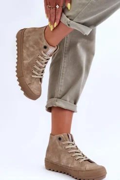 Clearance Big Star Shoes Trampki Damskie Big Star Wysokie Ocieplane Beżowe GG274071