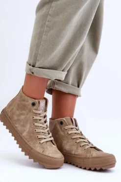 Clearance Big Star Shoes Trampki Damskie Big Star Wysokie Ocieplane Beżowe GG274071