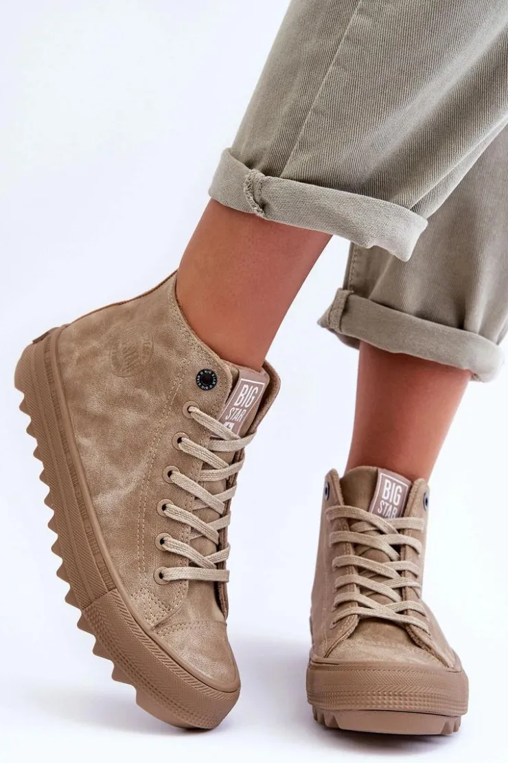 Clearance Big Star Shoes Trampki Damskie Big Star Wysokie Ocieplane Beżowe GG274071