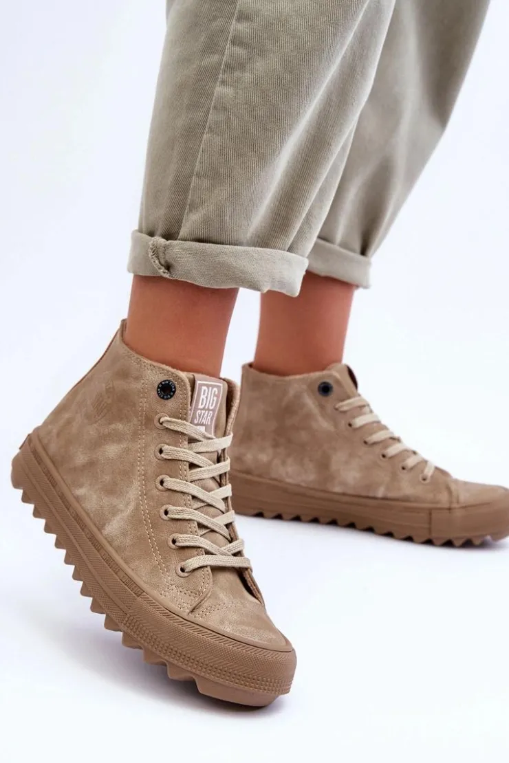 Clearance Big Star Shoes Trampki Damskie Big Star Wysokie Ocieplane Beżowe GG274071