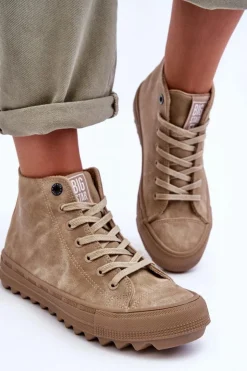 Clearance Big Star Shoes Trampki Damskie Big Star Wysokie Ocieplane Beżowe GG274071
