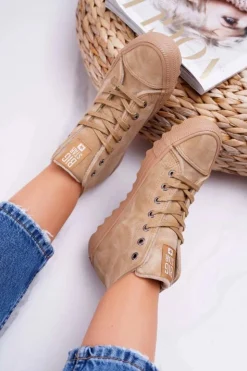 Damskie Big Star Shoes Trampki Damskie Big Star Wysokie Ocieplane Camel EE274116