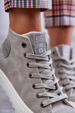 New Big Star Shoes Trampki Damskie Big Star Wysokie Ocieplane Szare EE274114 Szary