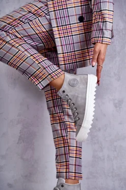 New Big Star Shoes Trampki Damskie Big Star Wysokie Ocieplane Szare EE274114 Szary