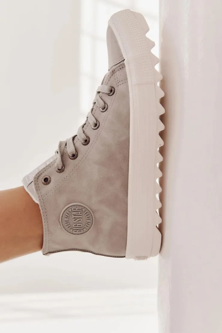 New Big Star Shoes Trampki Damskie Big Star Wysokie Ocieplane Szare EE274114 Szary