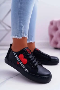 Big Star Shoes Trampki Damskie Big Star|Trampki Damskie Niskie*Trampki Damskie Big Star Czarne z Sercem EE274256