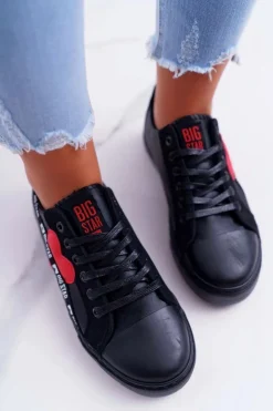Big Star Shoes Trampki Damskie Big Star|Trampki Damskie Niskie*Trampki Damskie Big Star Czarne z Sercem EE274256