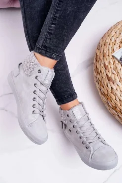 Sale Big Star Shoes Trampki Damskie Big Star Wysokie Ocieplane Szare EE274079