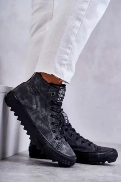 Clearance Big Star Shoes Trampki Damskie Big Star Wysokie Ocieplane Czarne GG274069 Czarny