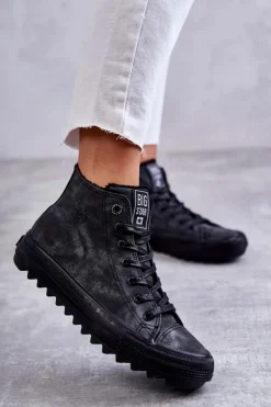 Clearance Big Star Shoes Trampki Damskie Big Star Wysokie Ocieplane Czarne GG274069 Czarny