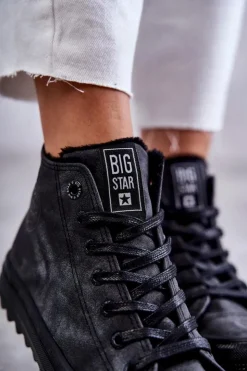 Clearance Big Star Shoes Trampki Damskie Big Star Wysokie Ocieplane Czarne GG274069 Czarny