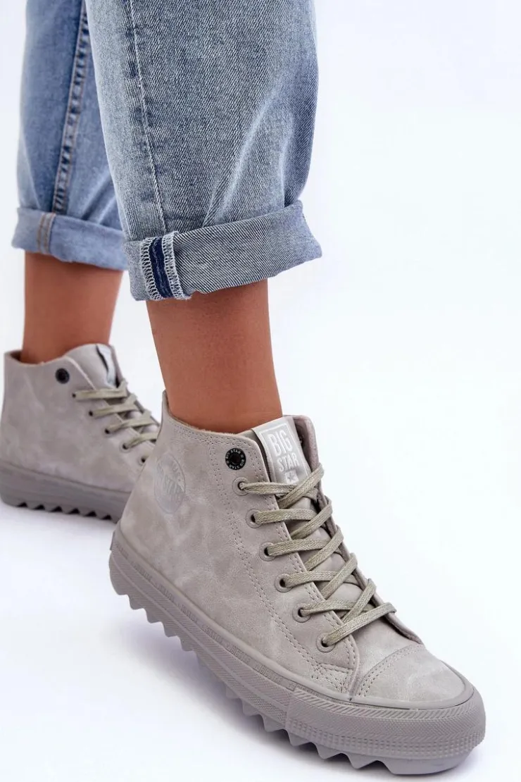 Damskie Big Star Shoes Trampki Damskie Big Star Wysokie Ocieplane Szare GG274070