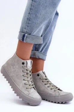 Damskie Big Star Shoes Trampki Damskie Big Star Wysokie Ocieplane Szare GG274070