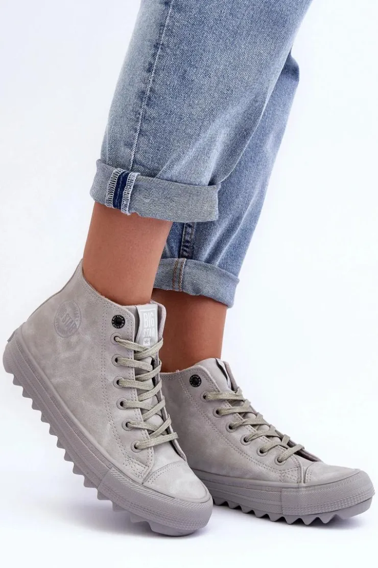 Damskie Big Star Shoes Trampki Damskie Big Star Wysokie Ocieplane Szare GG274070