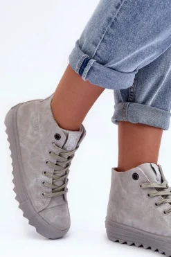 Damskie Big Star Shoes Trampki Damskie Big Star Wysokie Ocieplane Szare GG274070