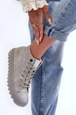 Damskie Big Star Shoes Trampki Damskie Big Star Wysokie Ocieplane Szare GG274070