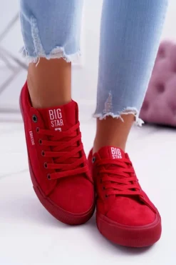 Hot Big Star Shoes Trampki Damskie Big Star Zamsz Czerwone EE274044