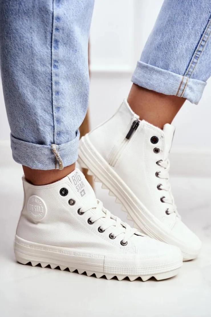 Hot Big Star Shoes Trampki Damskie Big Star Wysokie Ocieplane Białe GG274108