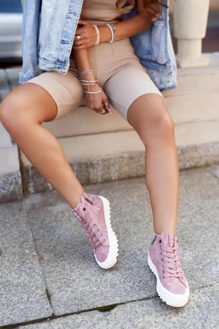 Damskie Big Star Shoes Trampki Damskie Big Star Wysokie Ocieplane Różowe GG274109