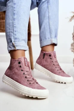 Damskie Big Star Shoes Trampki Damskie Big Star Wysokie Ocieplane Różowe GG274109