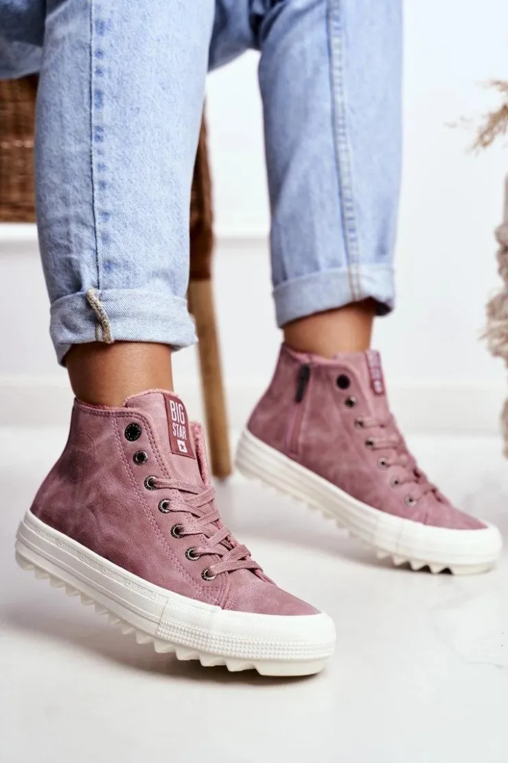 Damskie Big Star Shoes Trampki Damskie Big Star Wysokie Ocieplane Różowe GG274109