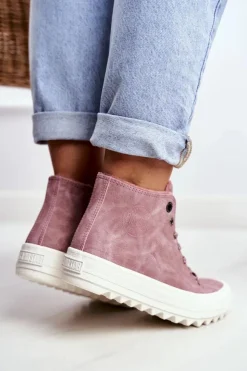 Damskie Big Star Shoes Trampki Damskie Big Star Wysokie Ocieplane Różowe GG274109