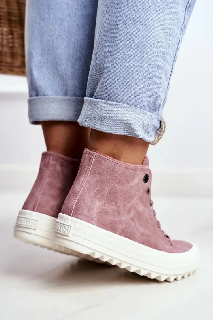Damskie Big Star Shoes Trampki Damskie Big Star Wysokie Ocieplane Różowe GG274109