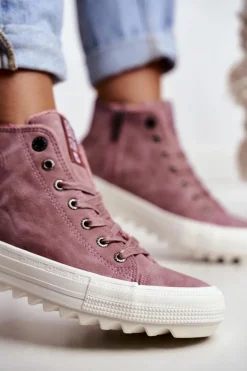 Damskie Big Star Shoes Trampki Damskie Big Star Wysokie Ocieplane Różowe GG274109