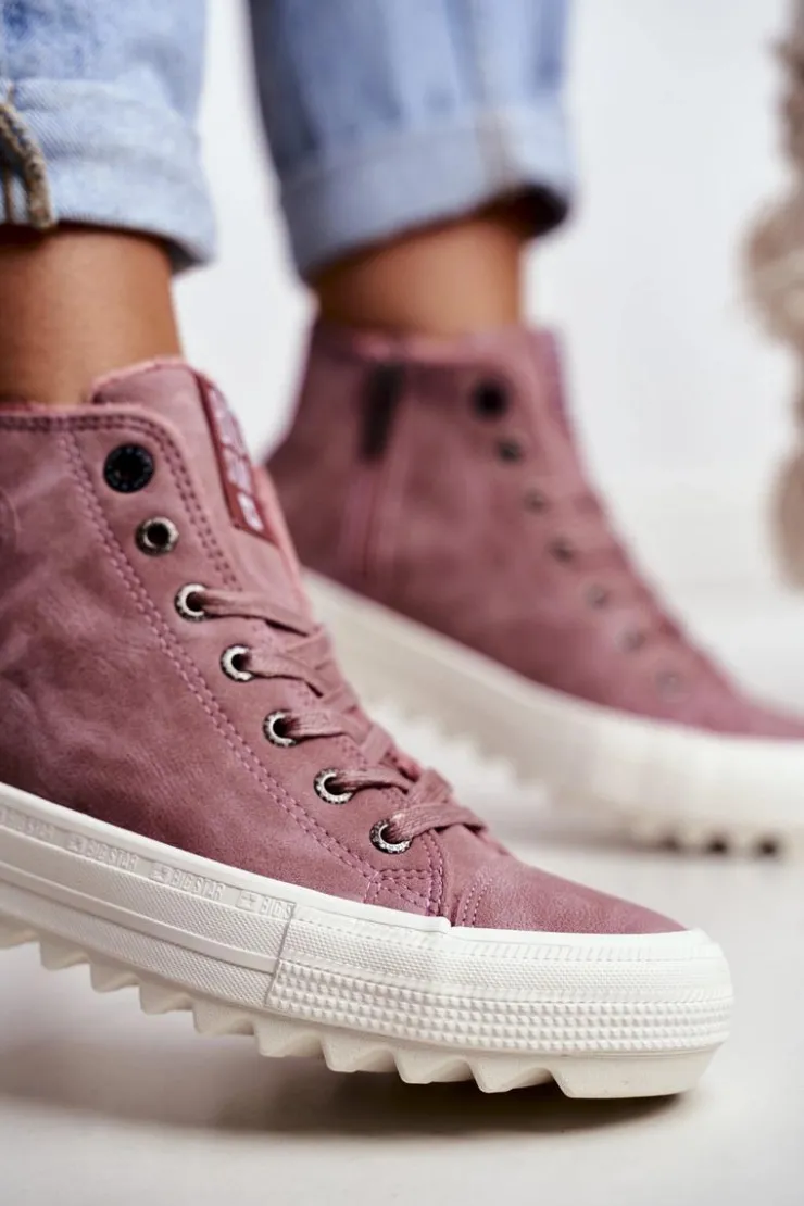 Damskie Big Star Shoes Trampki Damskie Big Star Wysokie Ocieplane Różowe GG274109