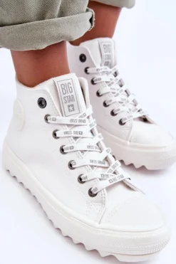 Damskie Big Star Shoes Trampki Damskie Big Star Wysokie Ocieplane Białe GG274108