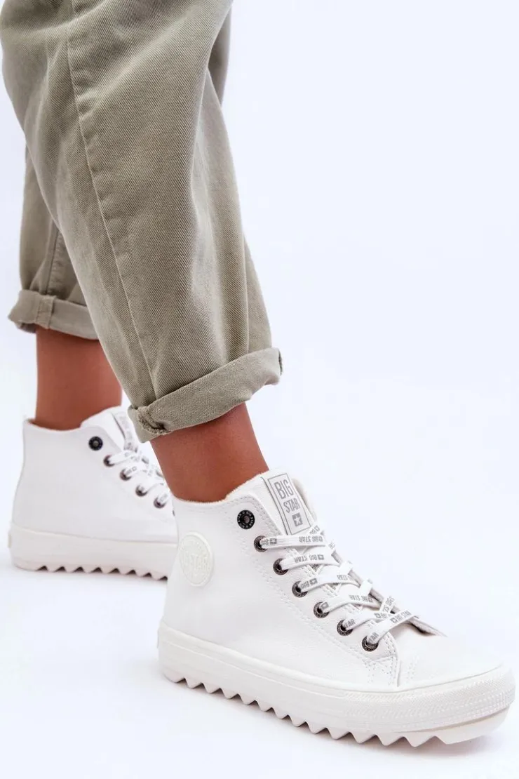 Damskie Big Star Shoes Trampki Damskie Big Star Wysokie Ocieplane Białe GG274108