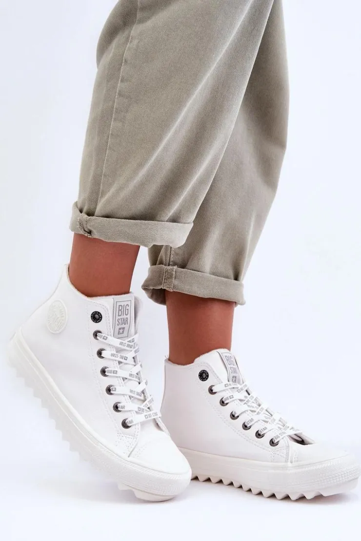 Damskie Big Star Shoes Trampki Damskie Big Star Wysokie Ocieplane Białe GG274108
