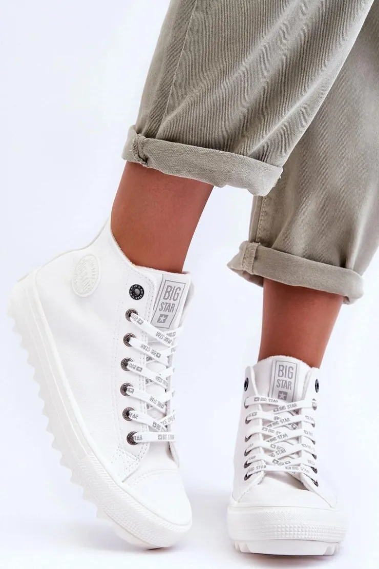 Damskie Big Star Shoes Trampki Damskie Big Star Wysokie Ocieplane Białe GG274108