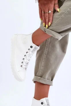 Damskie Big Star Shoes Trampki Damskie Big Star Wysokie Ocieplane Białe GG274108