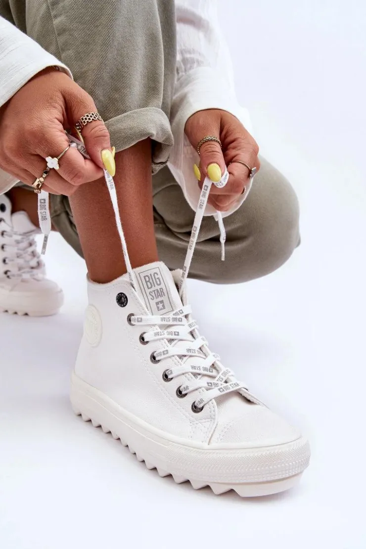 Damskie Big Star Shoes Trampki Damskie Big Star Wysokie Ocieplane Białe GG274108
