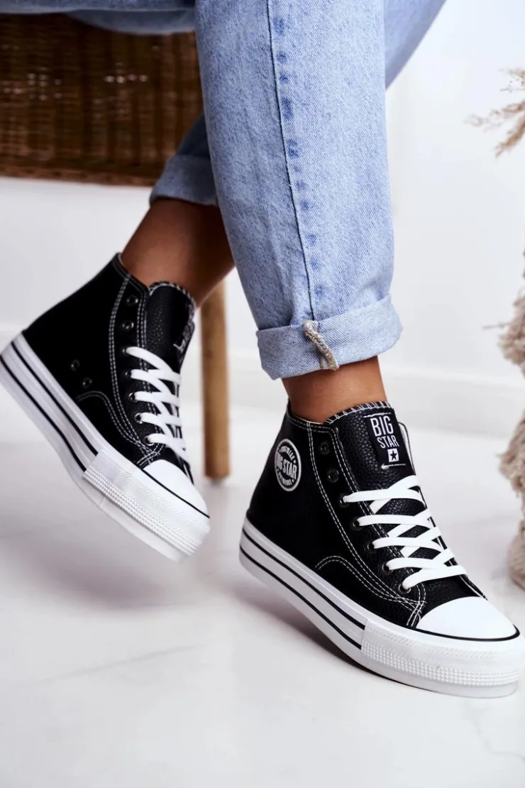 Big Star Shoes Trampki Damskie Big Star|Trampki Damskie Wysokie*Trampki Damskie Big Star Czarne GG274012 Czarny