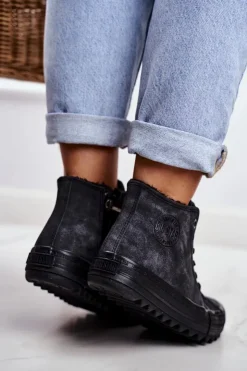 Sale Big Star Shoes Trampki Damskie Big Star Wysokie Ocieplane Czarne GG274069