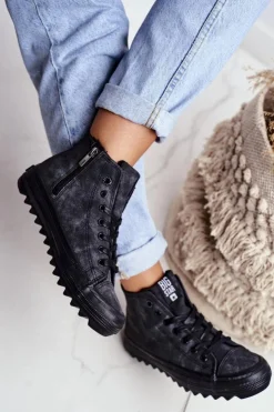 Sale Big Star Shoes Trampki Damskie Big Star Wysokie Ocieplane Czarne GG274069