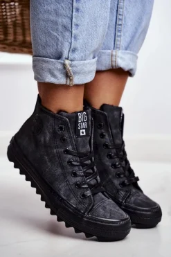 Sale Big Star Shoes Trampki Damskie Big Star Wysokie Ocieplane Czarne GG274069