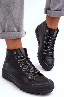 Damskie Big Star Shoes Trampki Damskie Big Star Wysokie Ocieplane Czarne EE274110