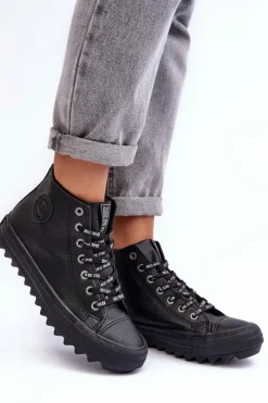 Damskie Big Star Shoes Trampki Damskie Big Star Wysokie Ocieplane Czarne EE274110