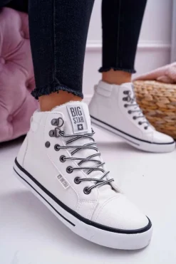 Big Star Shoes Trampki Damskie Big Star Wysokie Białe Ocieplane EE274411