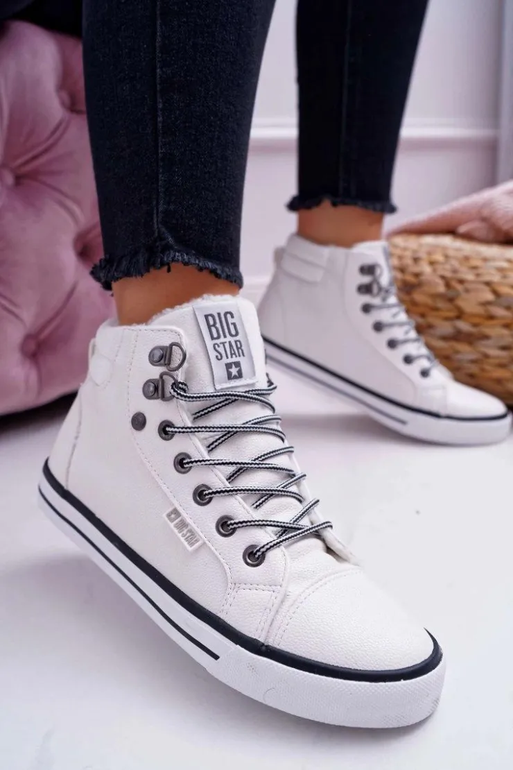 Big Star Shoes Trampki Damskie Big Star Wysokie Białe Ocieplane EE274411