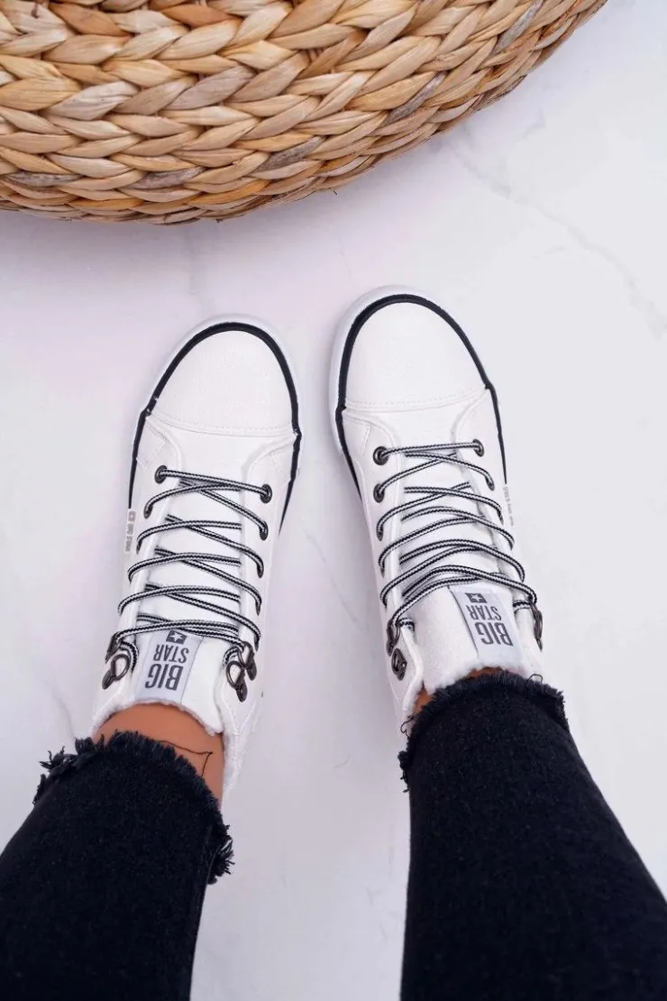 Big Star Shoes Trampki Damskie Big Star Wysokie Białe Ocieplane EE274411