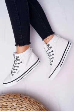Big Star Shoes Trampki Damskie Big Star Wysokie Białe Ocieplane EE274411
