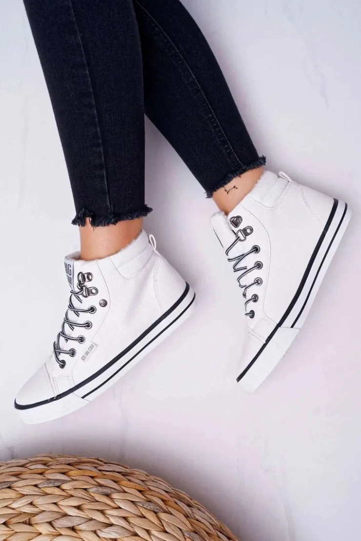 Big Star Shoes Trampki Damskie Big Star Wysokie Białe Ocieplane EE274411