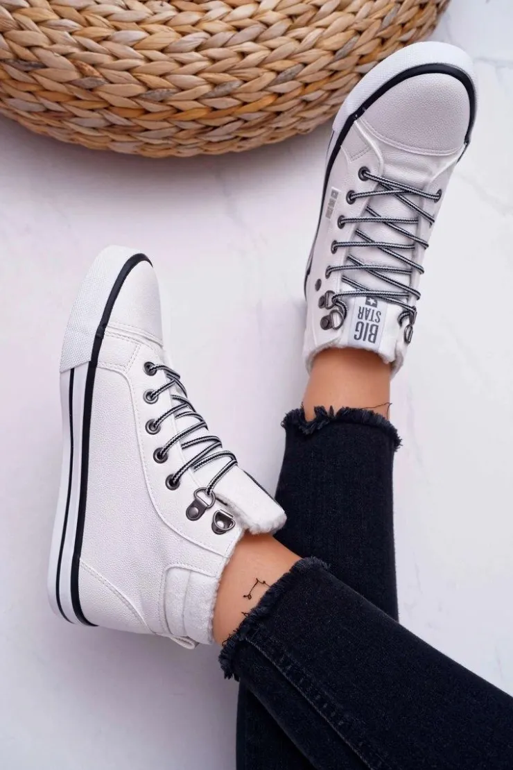 Big Star Shoes Trampki Damskie Big Star Wysokie Białe Ocieplane EE274411