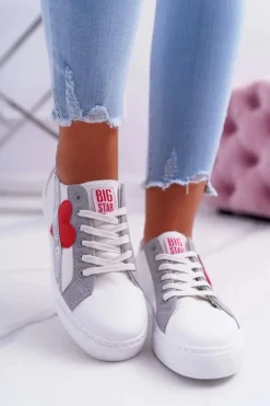 Online Big Star Shoes Trampki Damskie Big Star Białe z Sercem EE274257